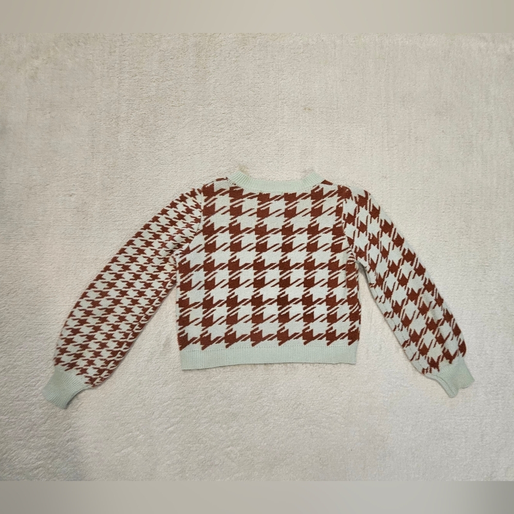 Cropped Cardigan Sweater Mint Blue Brown Size M Preppy Girlhoodcore Feminine - Picture 7 of 7